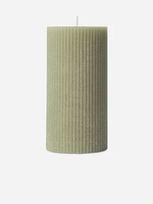 Ribbed Cylindrical Candle Green 7X14cm