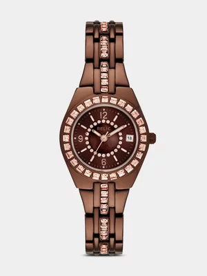 Relic By Fossil Queen's Court Brown Plated Bracelet Watch
