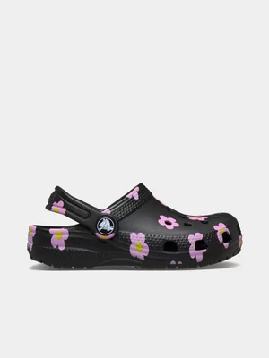 Toddlers Crocs Classic Black Flower Clog