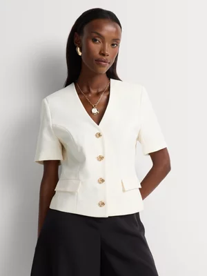 Collarless Short Sleeve Blazer