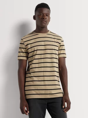 Markham Men's Horizontal Slim Fit Striped Stone/Black T-Shirt 
