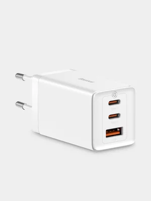 Baseus GaN5 Pro 65W Fast Charger with 3 Ports, 2 USB-C + USB-A EU 
