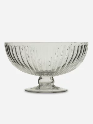 Glass Ribbed Footed Bowl 30cm