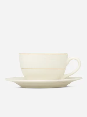 Grace Ribbed Gold Rim Cup & Saucer White