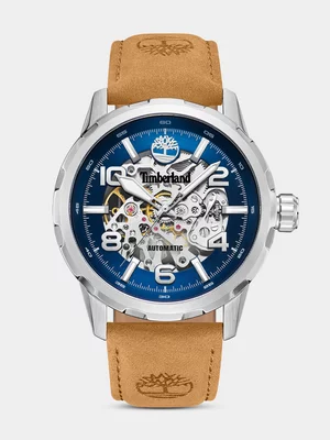 Timberland Montville Stainless Steel Blue Dial Tan Leather Automatic Watch 