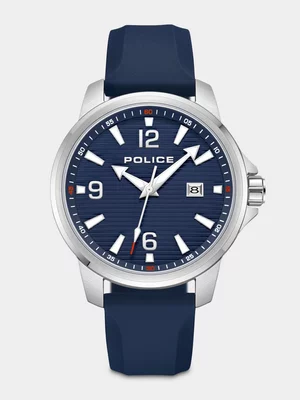 Police Mensor Stainless Steel Blue Dial Blue Silicone Watch 