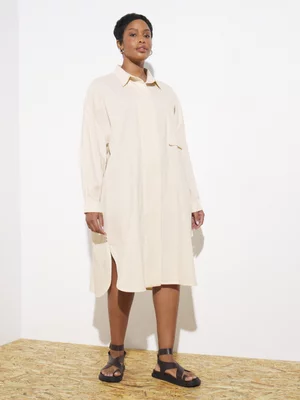 Women's Canvas Pocket Detail Midi Shirt Dress