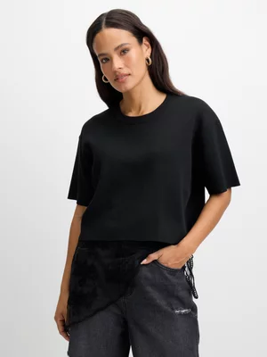 Exact Women's Black Boxy Knit Top