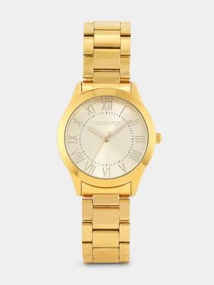 Tempo Gold Plated Champagne Dial Bracelet Watch
