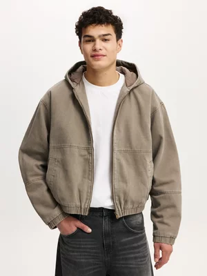 Men's Cotton On Taupe Cropped Hooded Bomber Jacket