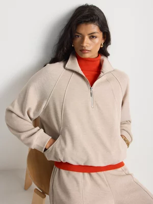 Co-Ord Pique Quarter Zip Funnel Collar Top