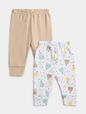 Jet Baby Unisex White/Stone Bear Family 2 Pack Leggings