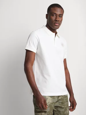 Fabiani Men's White Texture Collar Cuff Polo Shirt