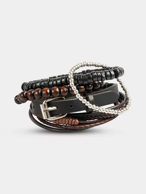 Markham Men's 7 Pack Leather & Beaded Bracelet
