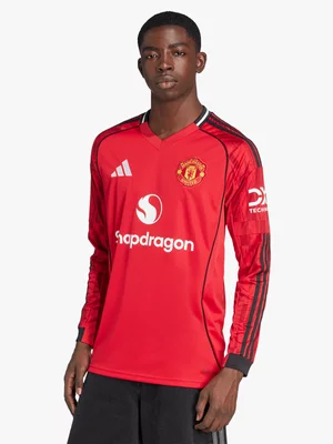 adidas Mens Manchester United Home 25/26 Long Sleeve Red Stadium Jersey