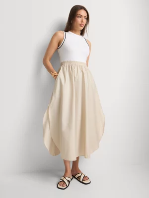 Fit & Flare Combo Tipping Detail Midi Dress