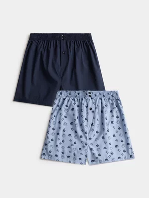 Jet Older Boys 2Pk Blue Navy Champs Woven Boxer Short