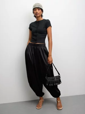 The FIX Women's Black Satin Pull on Balloon Pants