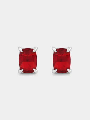 Sterling Silver Ruby Cubic Zirconia Oval July Birthstone Stud Earrings