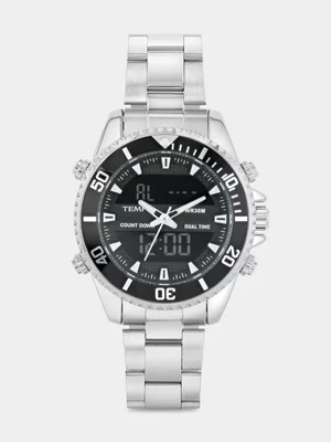 Tempo Active Silver Plated Black Dial Bracelet Watch  
