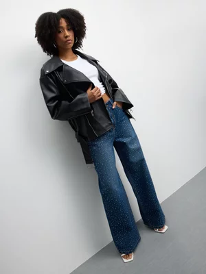 The FIX Women's Black Pu Oversized Biker Jacket