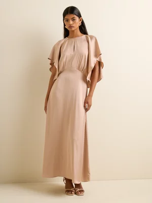 Women's Iconography Fluted Sleeve Satin Maxi Dress Champagne