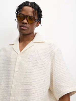 Redbat Classics Men's Ecru Knit Button-Through-Shirt