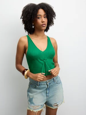 The FIX Women's Green Knit Stappy Top With Ribbon