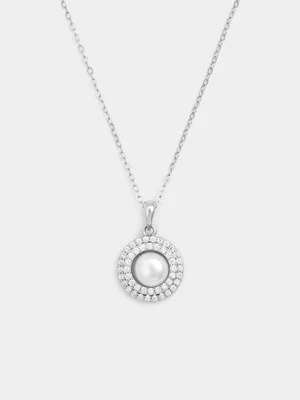 Sterling Silver Freshwater Pearl Double Halo Women’s Pendant