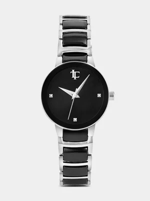 Tempo Legacy Silver Plated Black Dial Black Ceramic Bracelet Watch