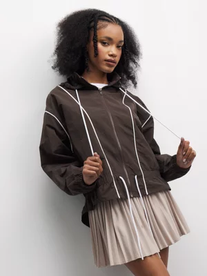 The FIX Women's Brown Crinkle Zip-Thru Jacket