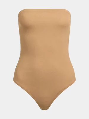 The FIX Women's Brown Crepe Bandeau Bodysuit 