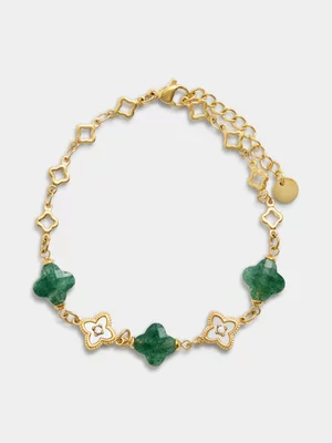 Tempo Jewellery Gold Plated Stainless Steel Beryl Stone Clover Bracelet     