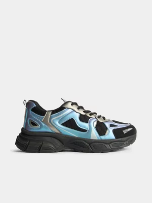 The FIX Women's Metallic Silver Blue Chunky Dad Sneaker