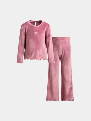 Exact Younger Girl's Pink Rib Fleece Sleepwear Set