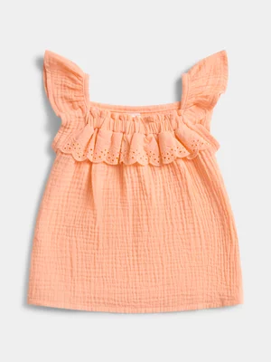 Jet Toddler Girls Peach Ruffle Woven Top