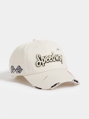The FIX Unisex Cream Speedway Badge Peak Cap