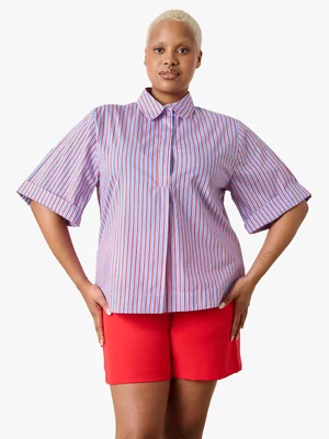 Women's Me&B Blue/Red Stripe Cotton Boxy Shirt