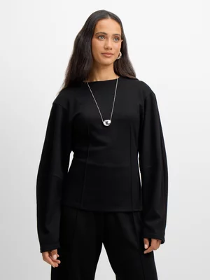 Jet Women's Black Cut And Sew Button Crew Top