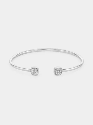 White Gold 0.25ct Diamond Cushion Pavé Cuff Bangle 