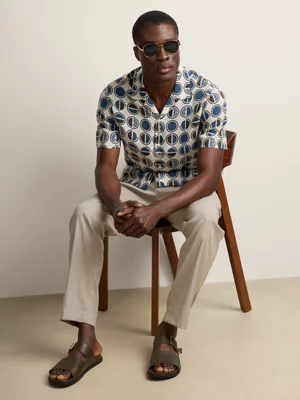 Fabiani Men's Natural Beige/blue Circle Print Shirt