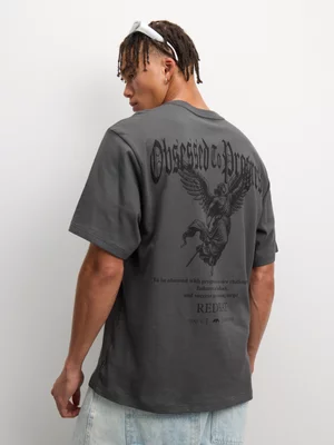 Redbat Men's Angel Graphic Charcoal T-Shirt 