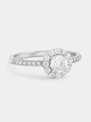 Sterling Silver Cubic Zirconia Round Halo Flower Ring