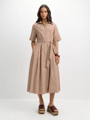 Jet Women's Chocolate Stripe Poplin Maxi Flare Dress