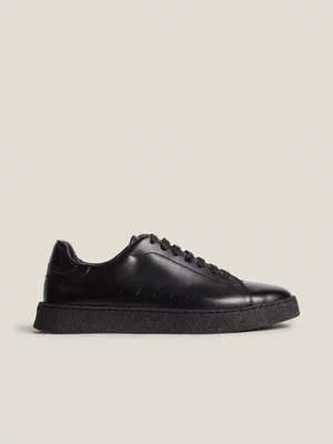 Fabiani Men's Black Leather Smart Court Sneakers