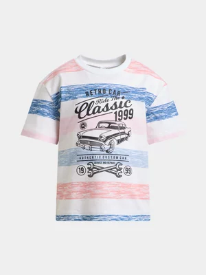 Exact Older  Boy's Blue & Red Striped Graphic T-Shirt