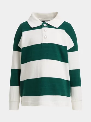 Exact Older Boy's Green & White Striped Polo Top
