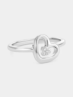 Sterling Silver Lab Grown Diamond Heart Forever Ring 