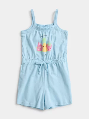 Jet Younger Girls Chambray Blue Summer Fruit Playsuit