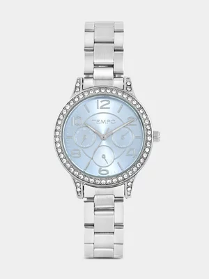 Tempo Silver Plated Light Blue Dial Bracelet Watch